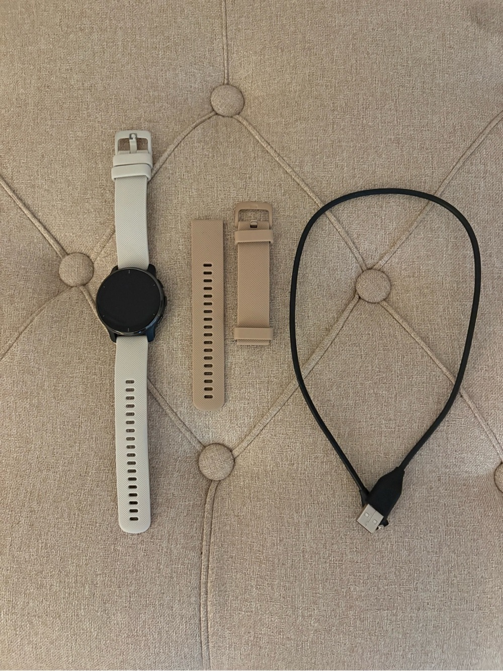 Garmin Venu 2 Plus smart watch with Interchangeable Beige and White Straps